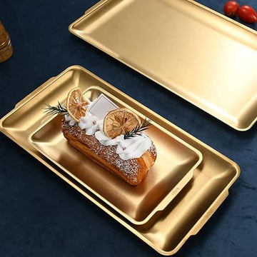 Golden Rectangle Serving Tray – Premium Stainless Steel