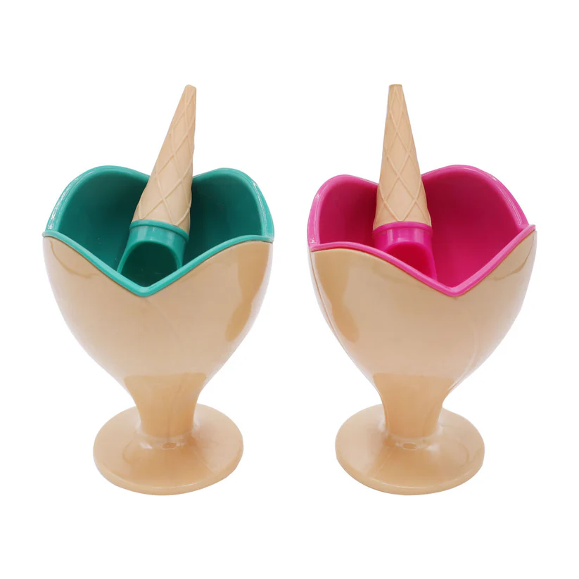 Heart-Shaped Ice Cream Bowl Set (Pack of 2) with Cone Spoon