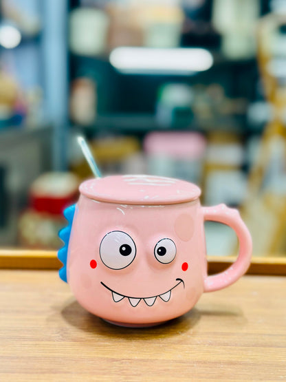 Cute Cartoon Dinosaur Ceramic Mug with Lid & Spoon – 450ml