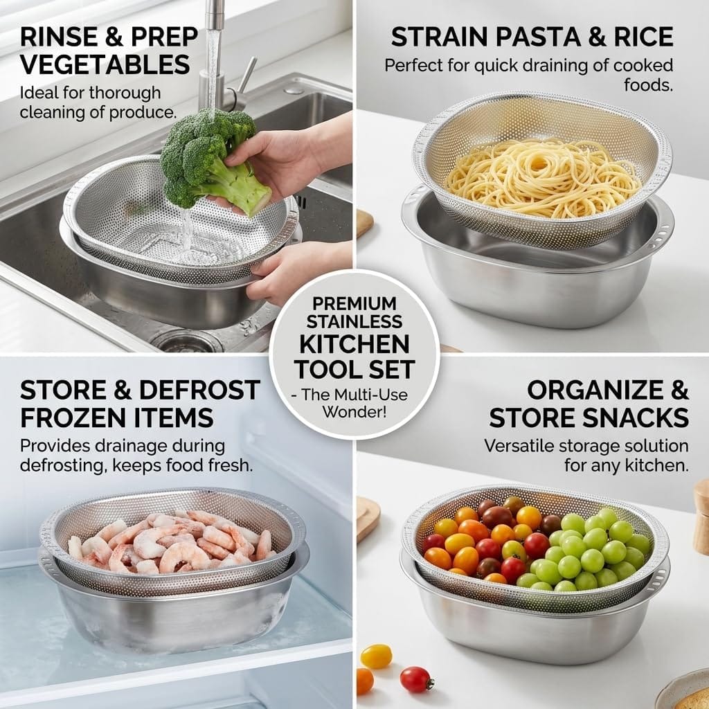 Multi-Function Stainless Steel Colander & Basin Set