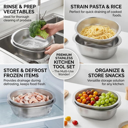 Multi-Function Stainless Steel Colander & Basin Set