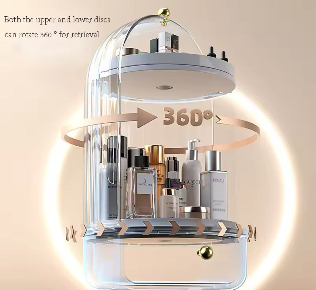 360° Rotating Luxury Makeup & Skincare Organizer with Clear Dust-Proof Cove