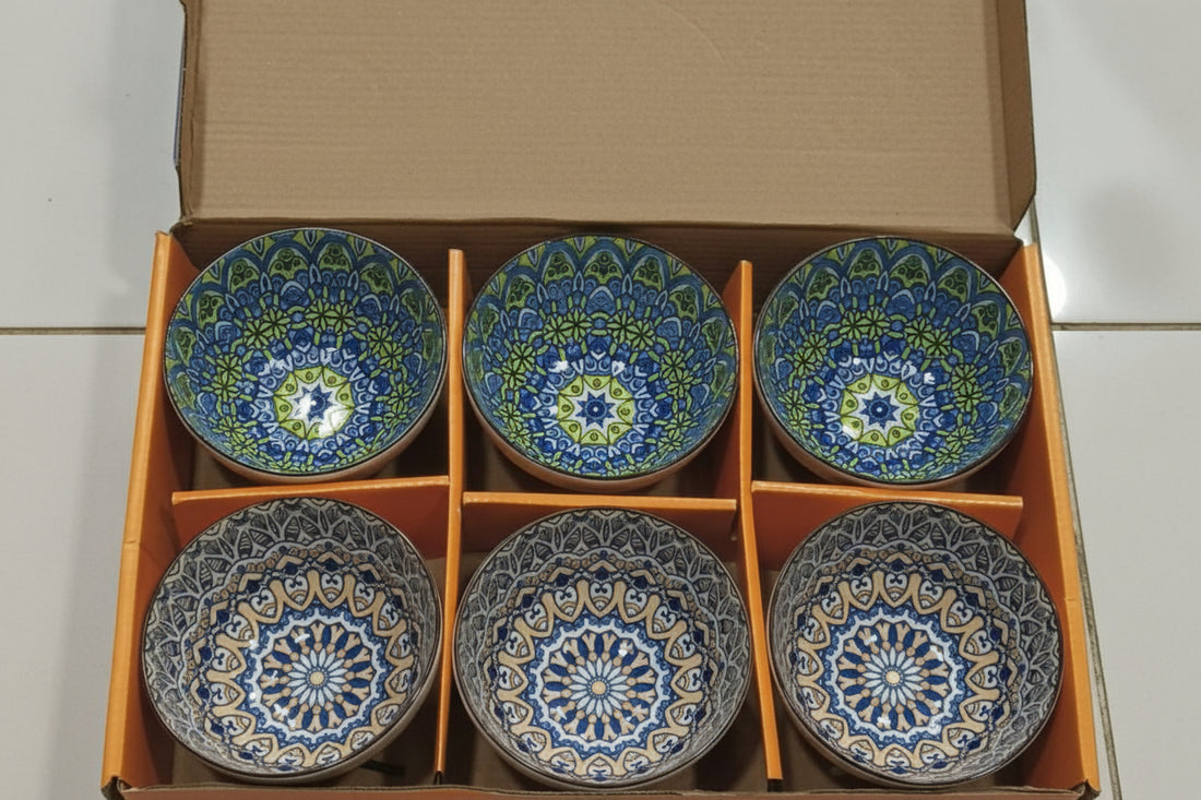 Japanese-Style Hand-Painted Ceramic Bowl Set (6 Pieces)