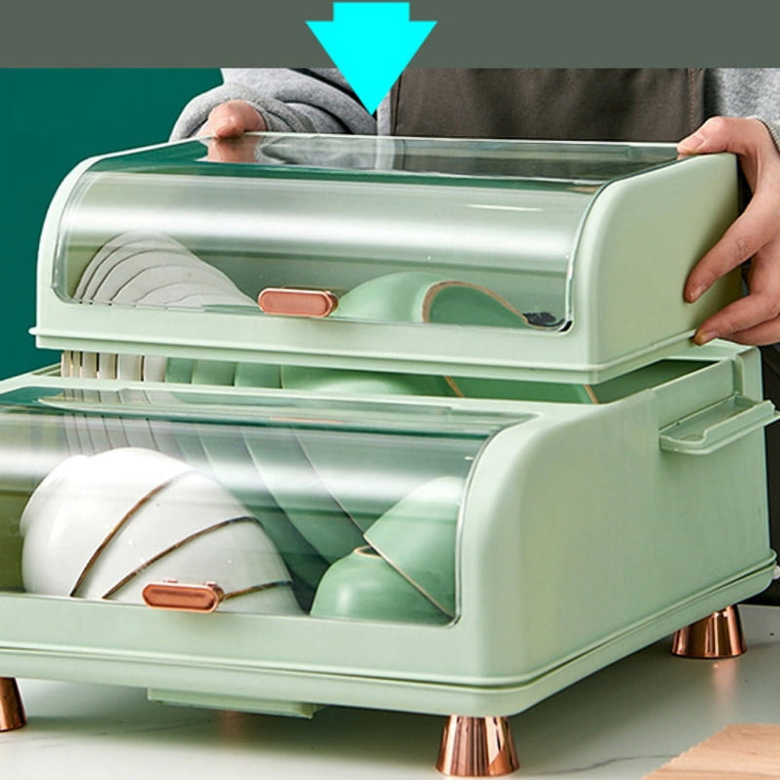 Multifunctional 2-Tier Dish Drying Rack with Dustproof Cover - My Store