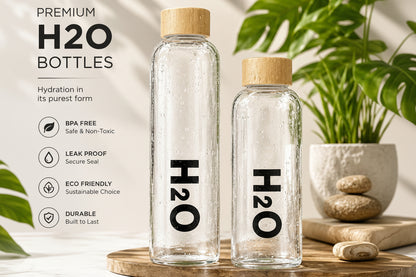H2O Premium Borosilicate Glass Water Bottle with Bamboo Lid
