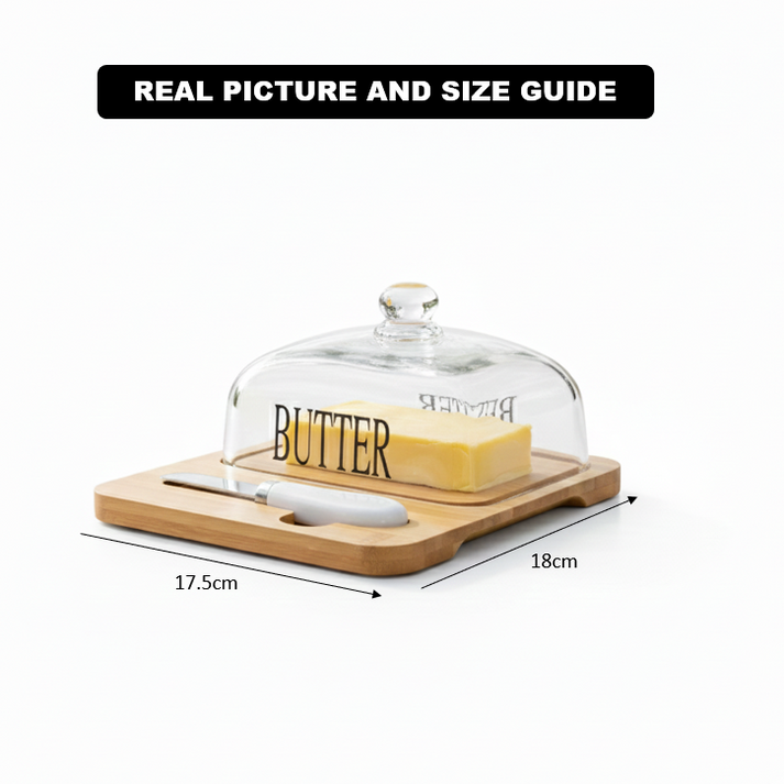 Glass Butter Dish with Bamboo Base & Knife - My Store
