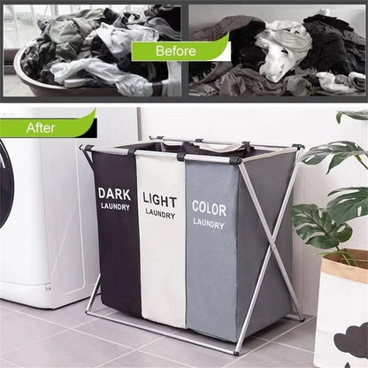 3-Compartment Foldable Laundry Organizer – X-Frame Design - My Store