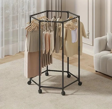 Hexagonal 360° Rotating Clothes Rack with Wheels
