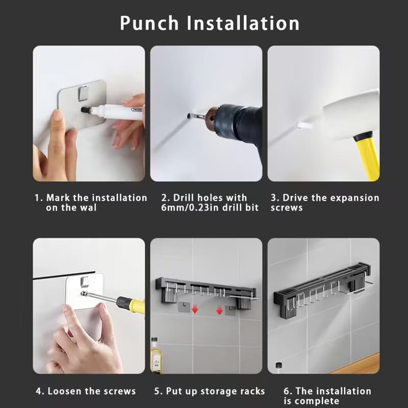Multi-Functional Wall-Mounted Kitchen Knife Rack & Utensil Organizer – Stainless Steel