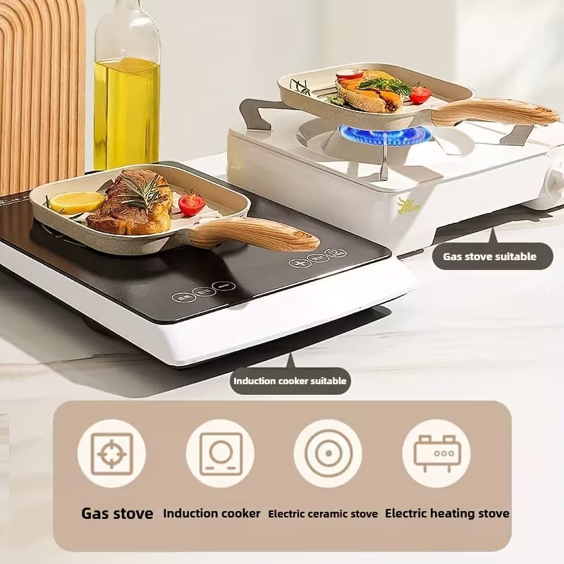 Premium Non-Stick Grill Frying Pan with Wooden Handle - My Store