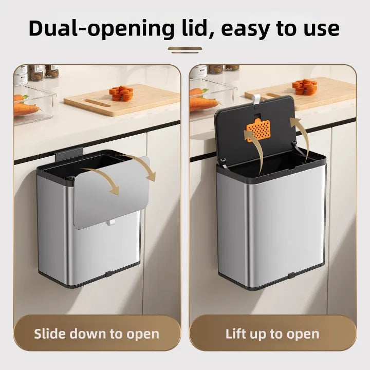 Stainless Steel Hanging Trash Can – Dual Opening Lid (3L / 8L) - My Store