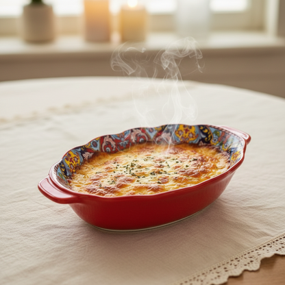 9.5-Inch Oval Moroccan Ceramic Serving Bowl with Side Handles