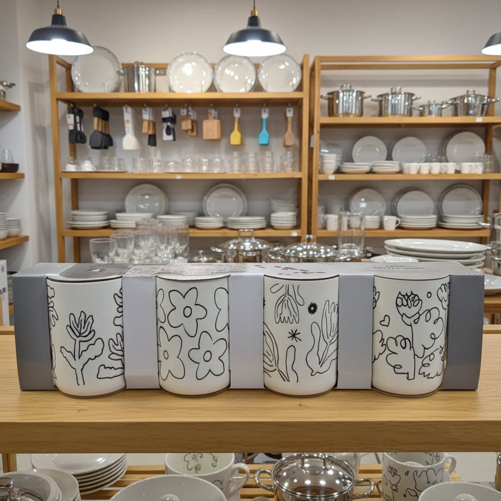 4-Piece Ceramic Floral Coffee Mug Set – 350ml / 12 oz