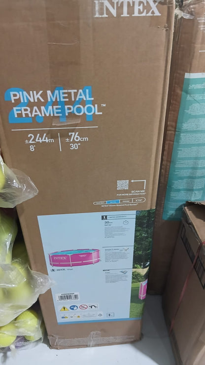 INTEX 8ft × 30" Pink Metal Frame Above Ground Pool