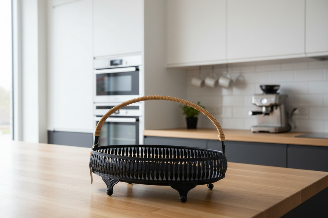 Premium Iron Fruit Basket with Wooden Handle – Modern Decorative Serving Tray - My Store