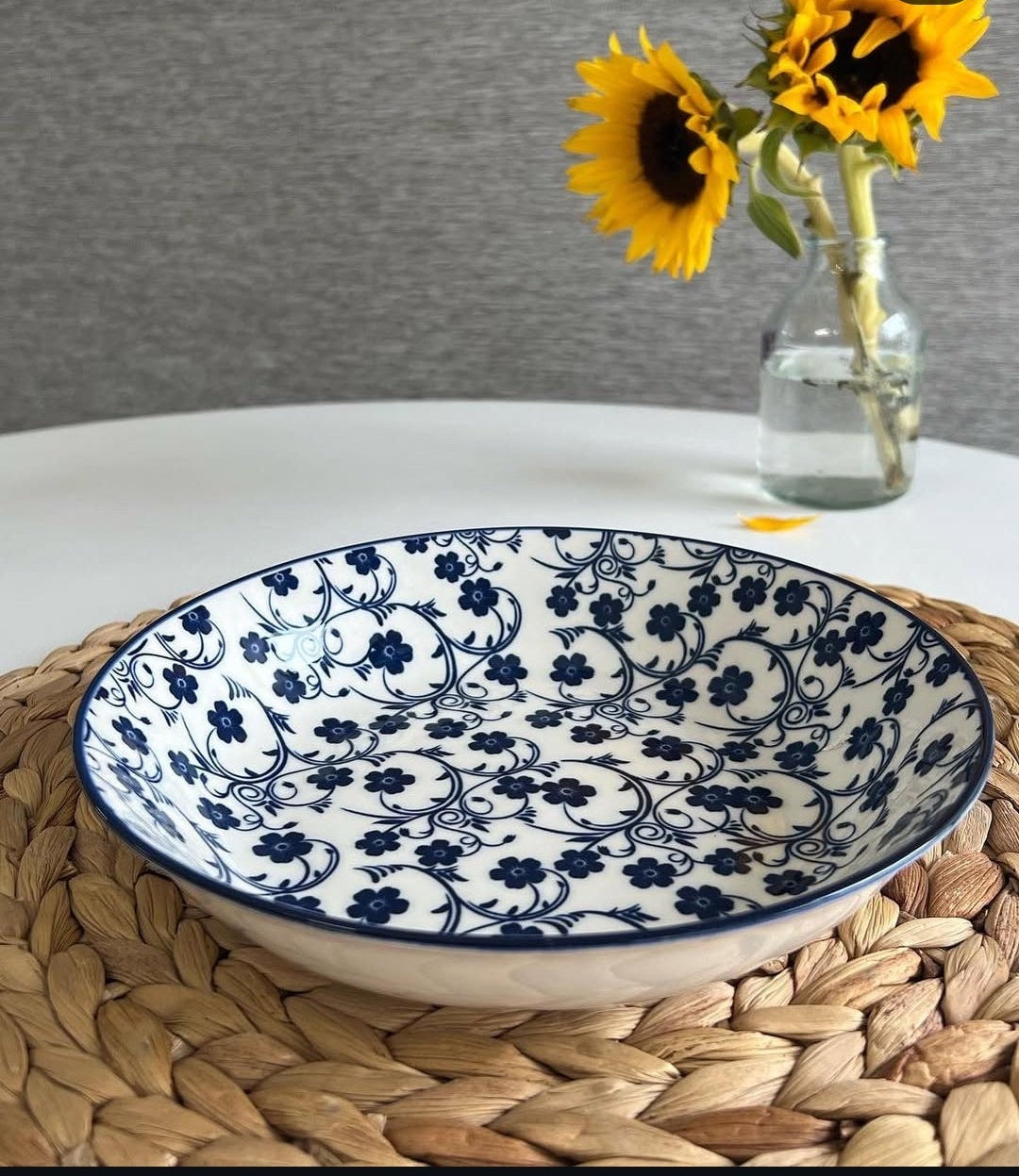 Danny Home Blue Floral Porcelain Deep Plate Collection - My Store