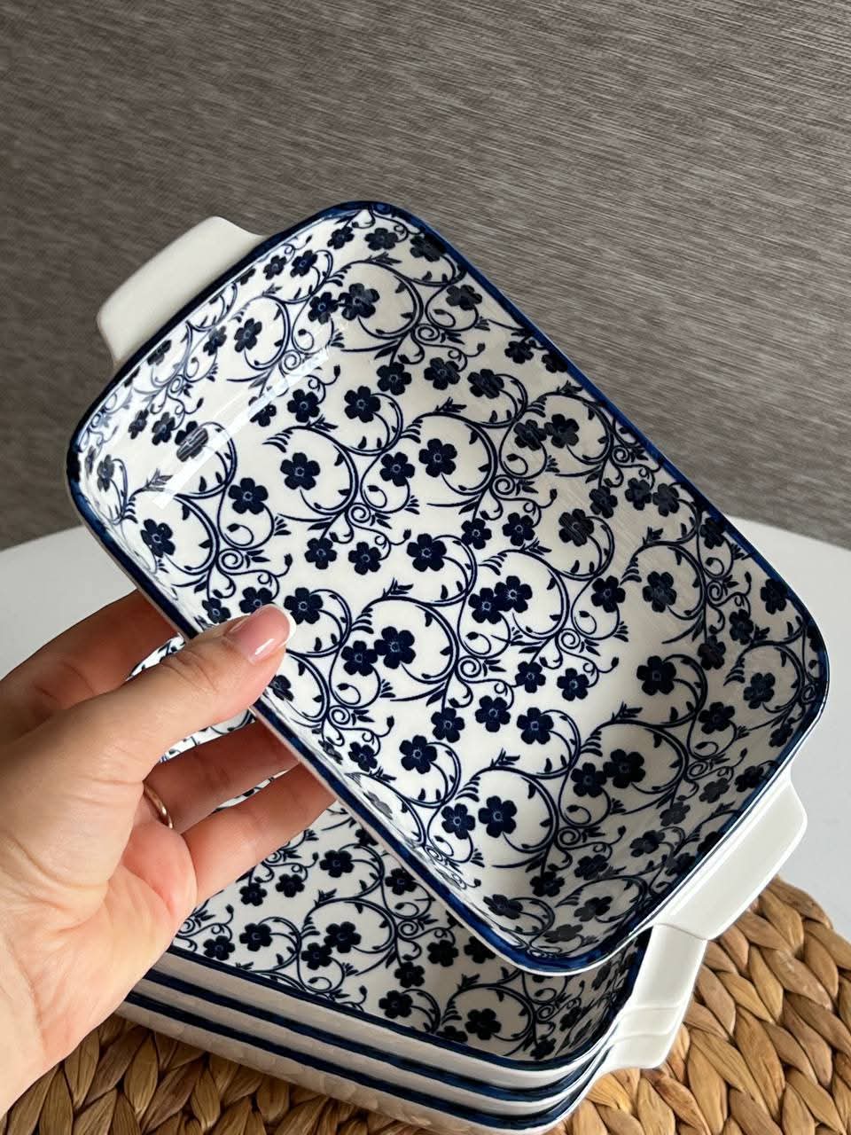 Danny Home Blue Floral Ceramic Baking & Serving Bowl - My Store