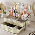 2-Tier Fluted Makeup Organizer with Drawers – Cream & Silver - My Store