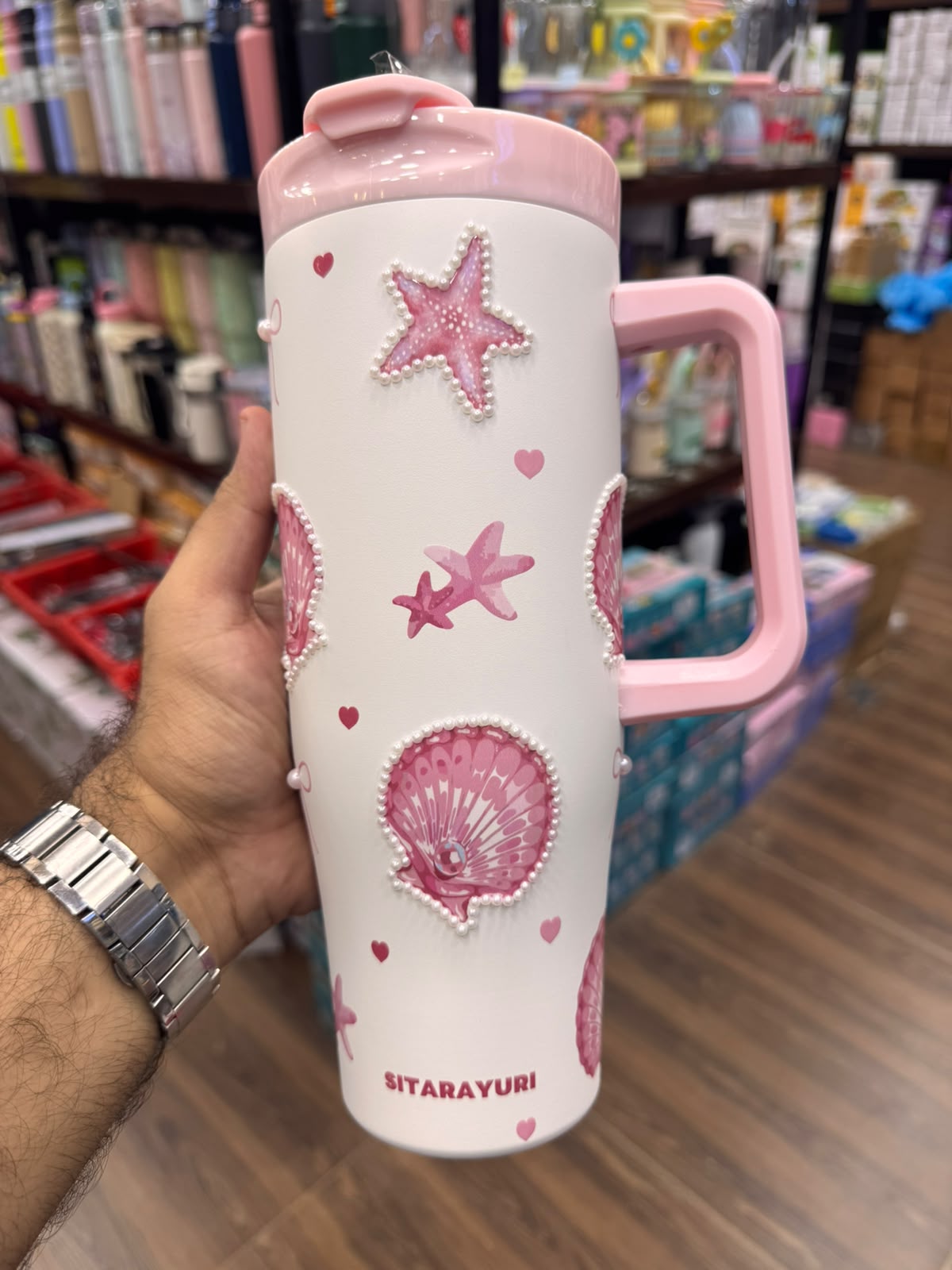 SITARAYURI 3D Ocean Shell Pearl Straw Tumbler