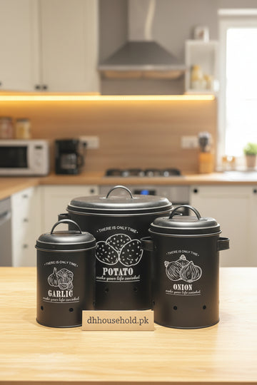 3-Piece Retro Metal Kitchen Storage Canister Set