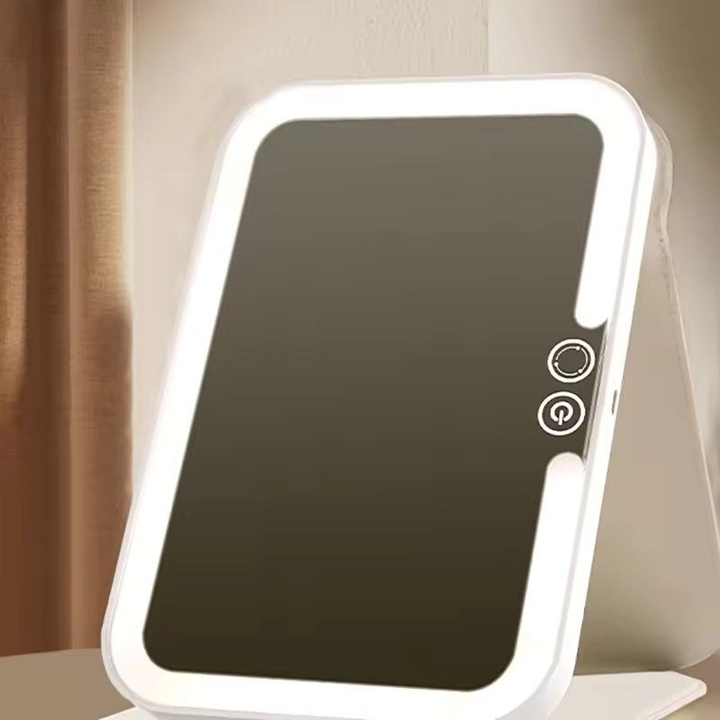 Travel Makeup Mirror with 3 Color LED Touch Dimming Portable Foldable USB Rechargeable