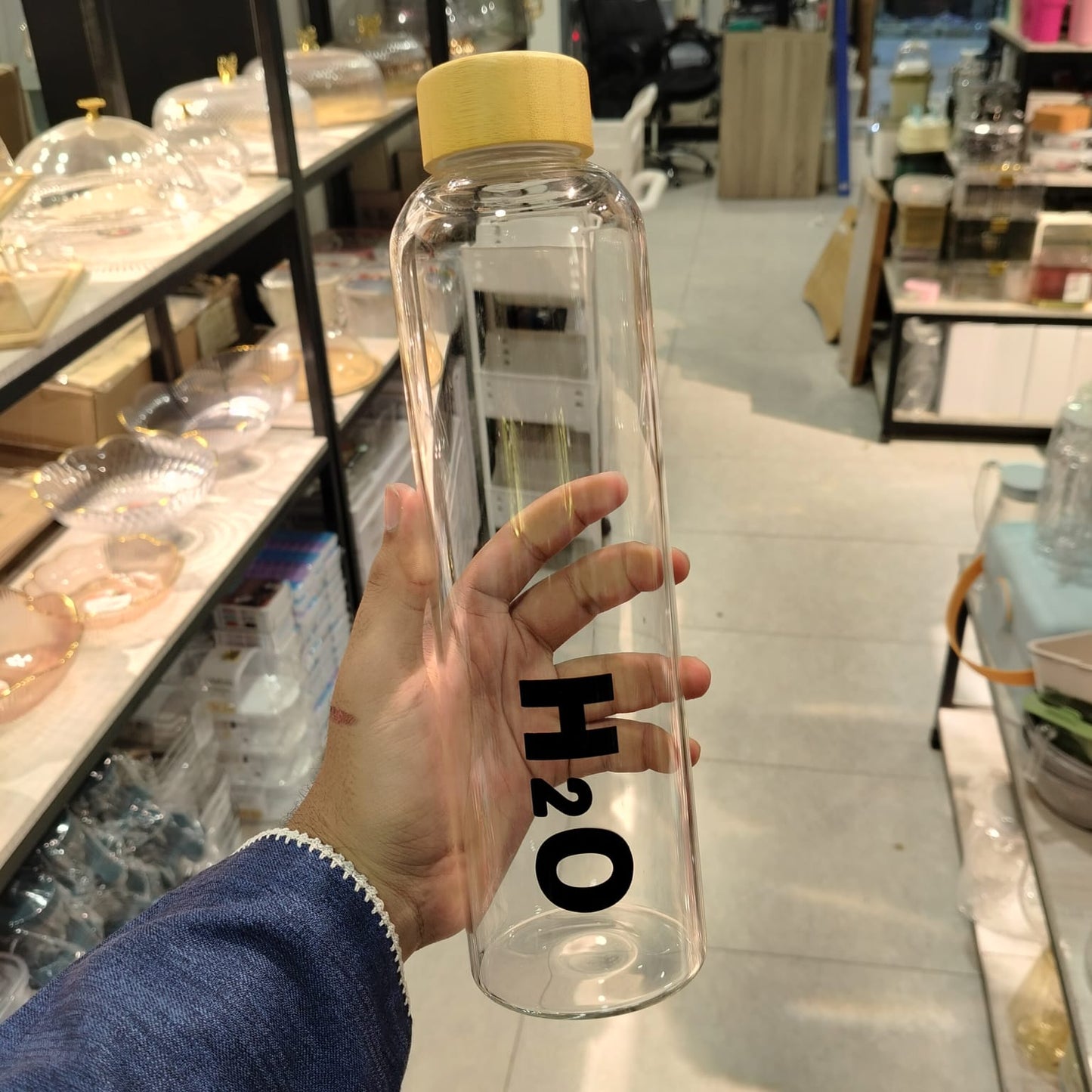 H2O Premium Borosilicate Glass Water Bottle with Bamboo Lid