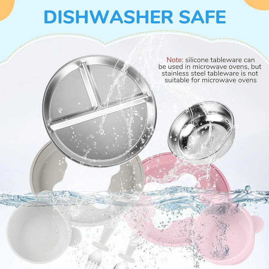 6-Piece Stainless Steel & Silicone Baby Feeding Set - My Store