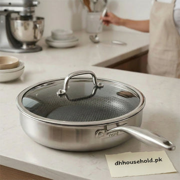 OSFE Tri-Ply Stainless Steel Deep Fry Pan with Lid | Honeycomb Non-Stick Technology - My Store