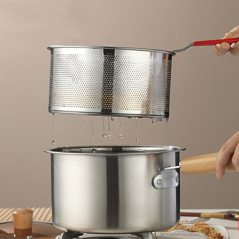 Stainless Steel Deep Fryer Pot with Strainer Basket & Glass Lid - My Store
