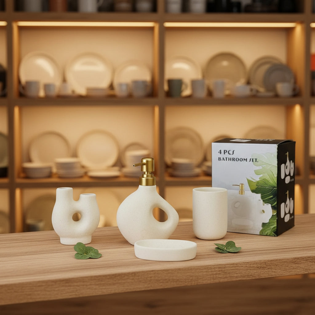 4-Piece Nordic Ceramic Bathroom Accessories Set