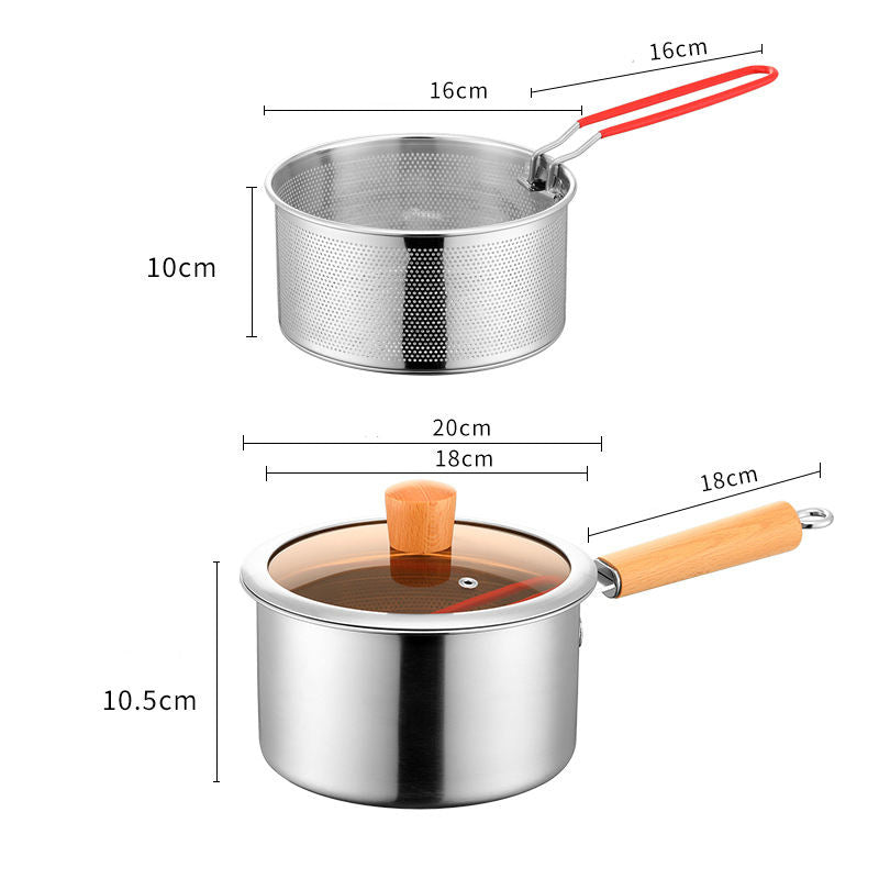 Stainless Steel Deep Fryer Pot with Strainer Basket & Glass Lid - My Store