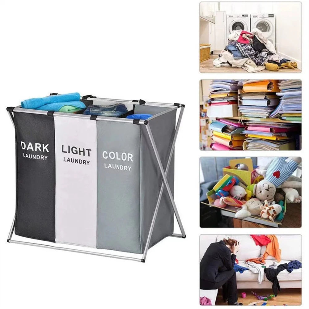 3-Compartment Foldable Laundry Organizer – X-Frame Design - My Store