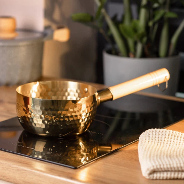 Golden Stainless Steel Saucepan with Wooden Handle - My Store