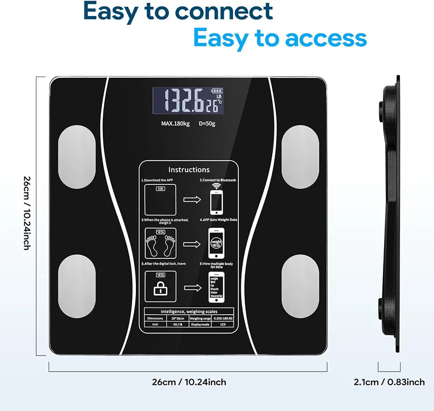 Smart Bluetooth Digital Body Fat Scale with USB Charging & LED Display