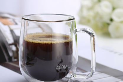 400ml Double Wall Heat-Resistant Glass Mug - My Store