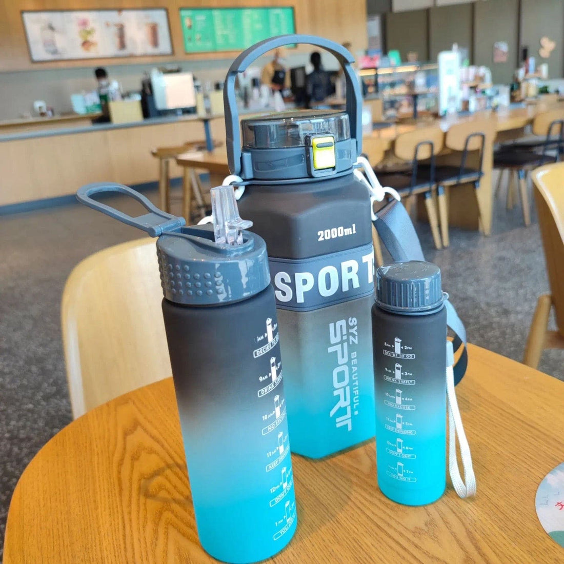 Set of 3 Sport Water Bottles with Straw – Modern Ombre Design