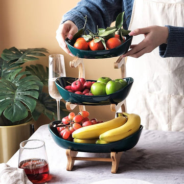 Fruit Basket with Wooden Stand