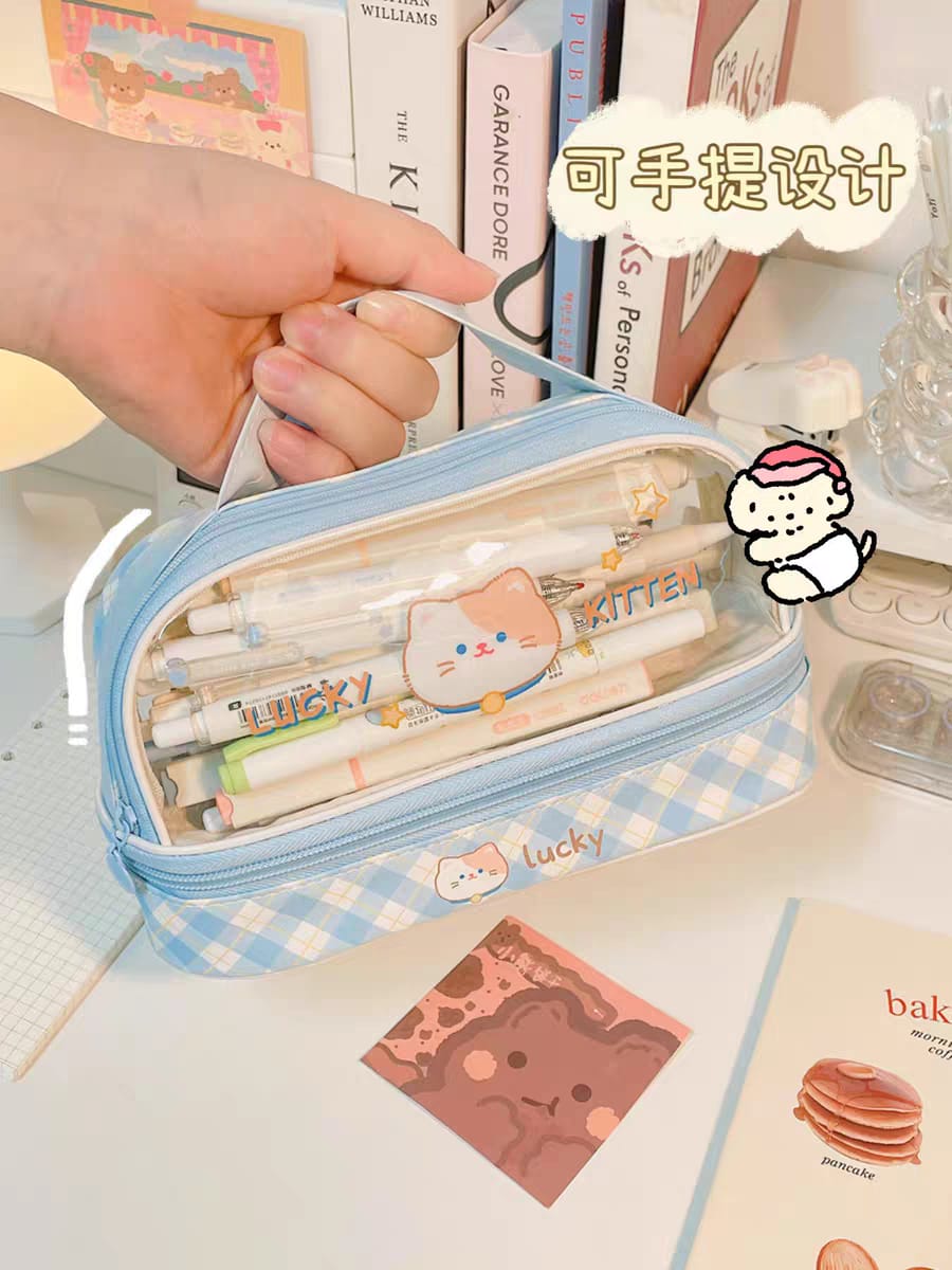 Three Little Cute Double-Layer Pencil Case – Pastel Purple - My Store