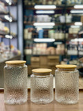 3-Piece Textured Glass Storage Jar Set with Bamboo Lids - My Store