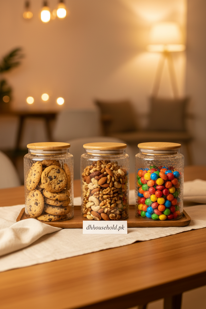 3-Piece Textured Glass Storage Jar Set with Bamboo Lids - My Store