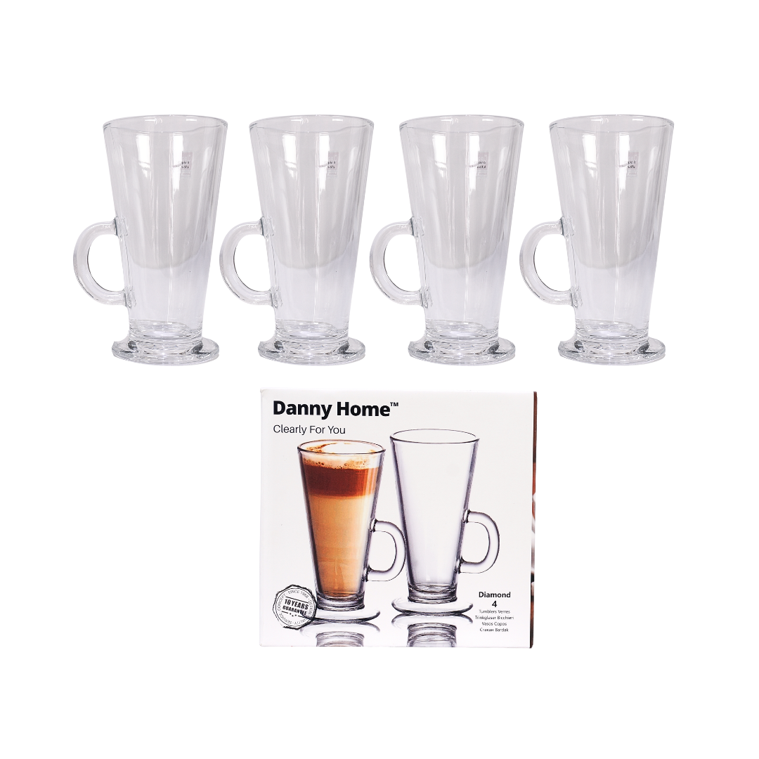 Danny Home Diamond Glass Coffee Mug Set (4 Pieces) – 290ml
