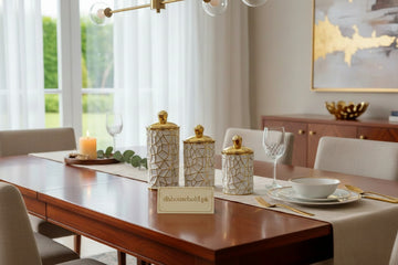 3 Pcs Geometric Luxury Airtight Jar Set – White & Gold - My Store