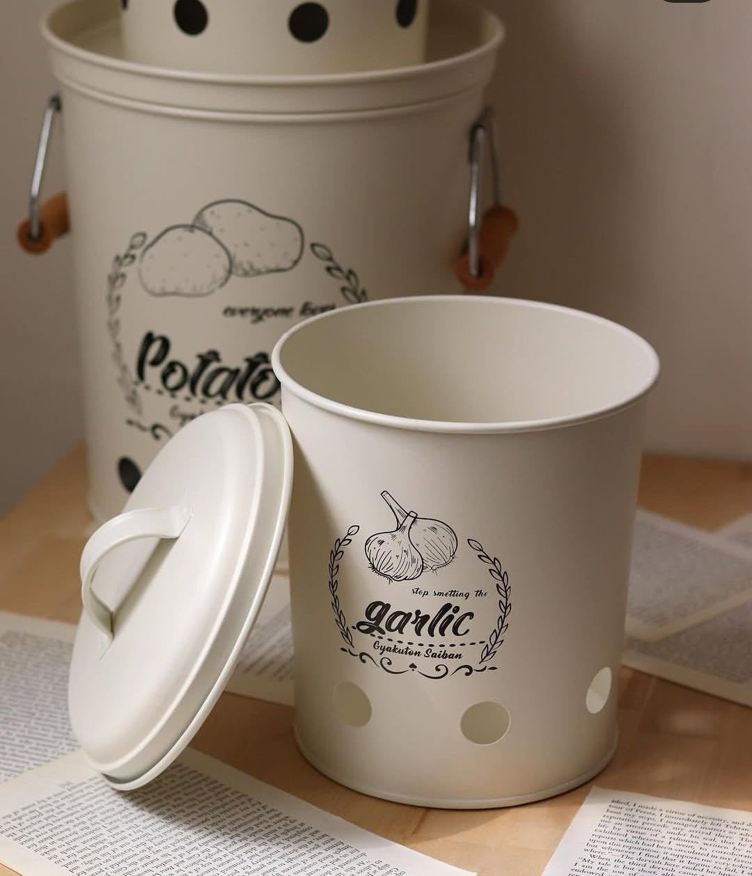 3-Piece Air-Ventilated Metal Canister Set for Potatoes, Onions & Garlic