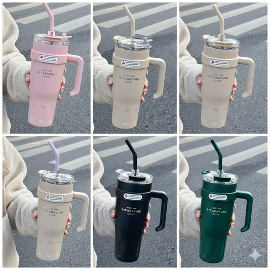 SITARAYURI 40 oz Insulated Travel Mug with Straw & Handle