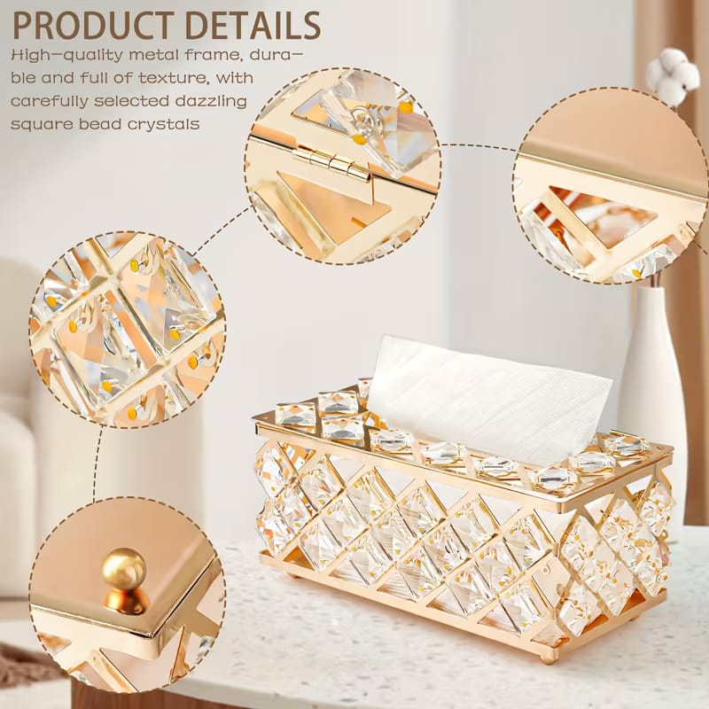 Luxury Golden Crystal Dustbin & Tissue Box Set | Elegant Home Décor