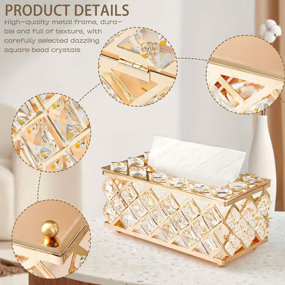 Luxury Golden Crystal Dustbin & Tissue Box Set | Elegant Home Décor