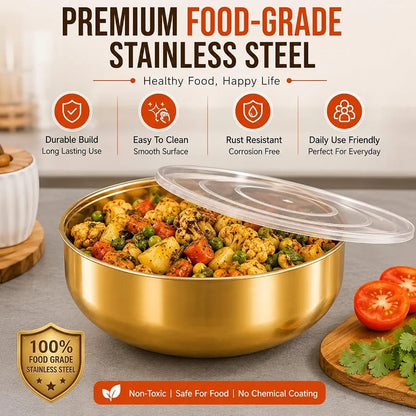 32cm Golden Stainless Steel Mixing & Serving Bowl with Airtight Lid