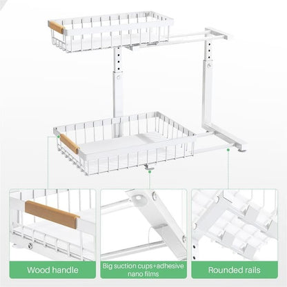 2-Tier Adjustable Under Sink Organizer Rack with Sliding Baskets