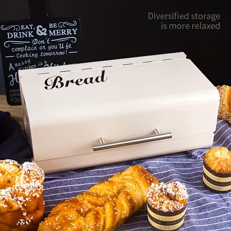 Vintage Metal Bread Box – Retro Kitchen Storage (White)