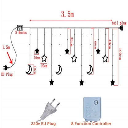3.5m LED Moon & Star Curtain Fairy Lights